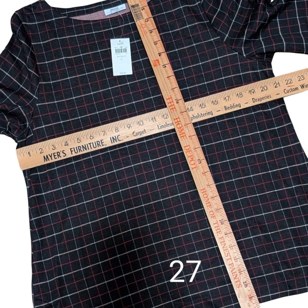 NWT J. Jill top women's size Large Black ponte knit 3/4 sleeve grid windowpane - Picture 4 of 8